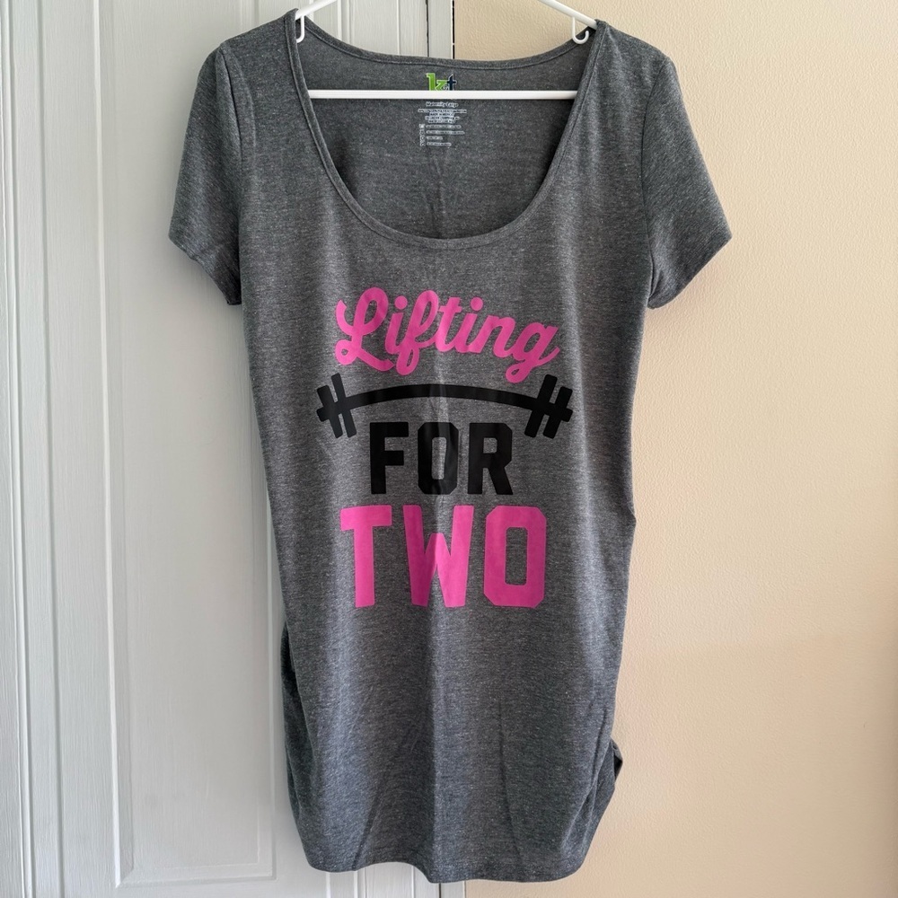 Gray Maternity Short sleeve‎ Gym Workout Top Large KT